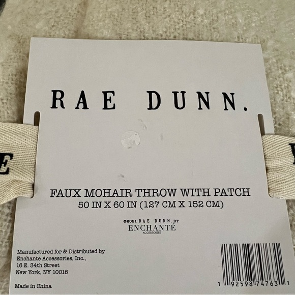 Rae Dunn Faux Mohair Throw Blanket Cream White Mitten Patch Fa La La NEW - Picture 3 of 6
